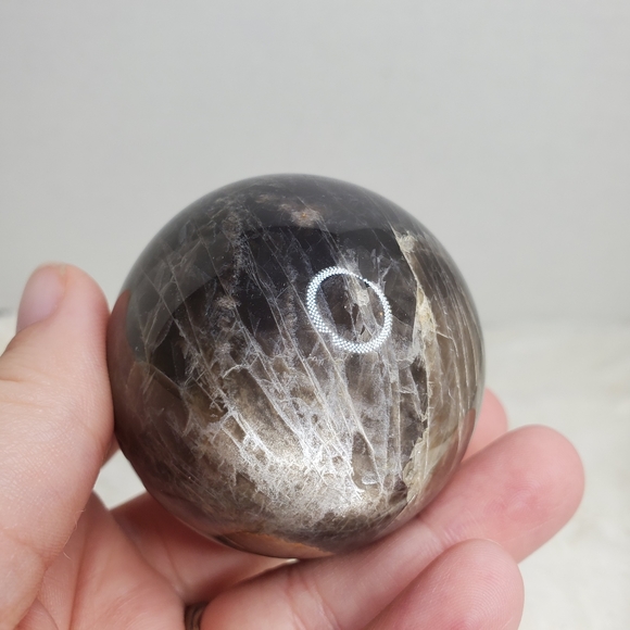 Flashy Black Moonstone Sphere - Picture 11 of 13